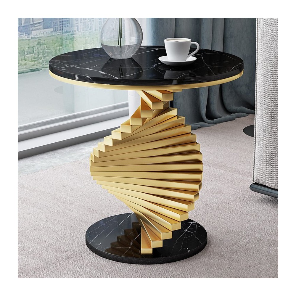 Black Marble Round Table (Gold Rim) 517-2